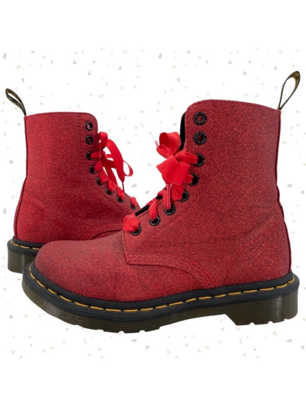 Dr. Martens Red Glitter Boot 1460 Pascal Fine Sparkle Dorothy Lug Sole Glimmer 5